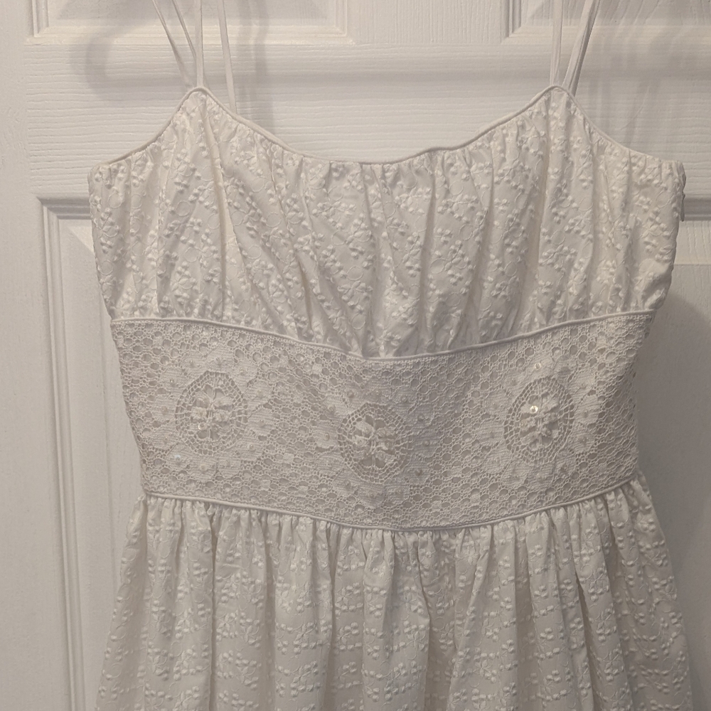 Donna Morgan White Eyelet Spaghetti Strap Dress